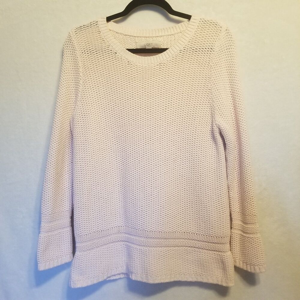 LOFT L Sweater Soft Pink Chunky Open Kit Cotton Pastel Preppy Twee Fisherman